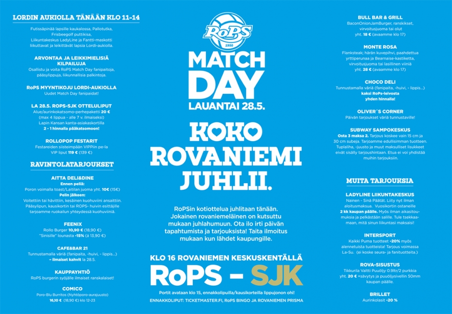 Koko Rovaniemi juhli - RoPS Match Day -edut